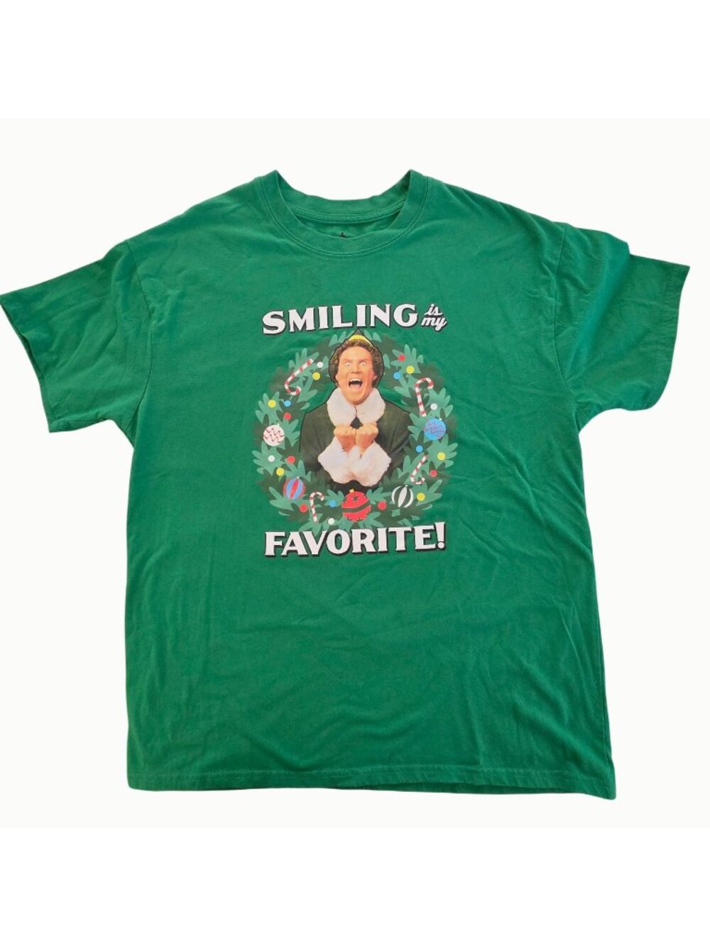 Elf Smiling Is My Favorite Christmas Movie T-Shirt Green Men's Large Holiday Tee